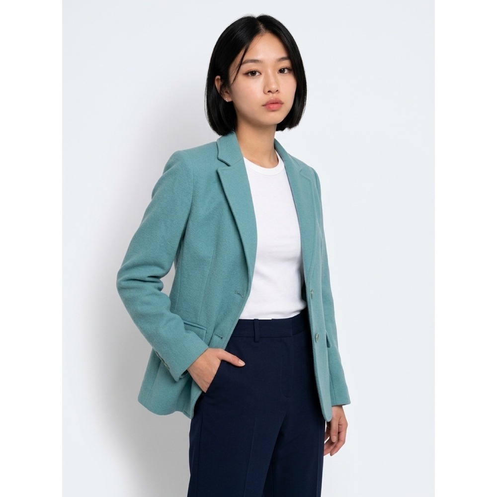 Dalton Vintage Pure Virgin Wool Blazer Teal Retro Luxury Minimalist Old Money